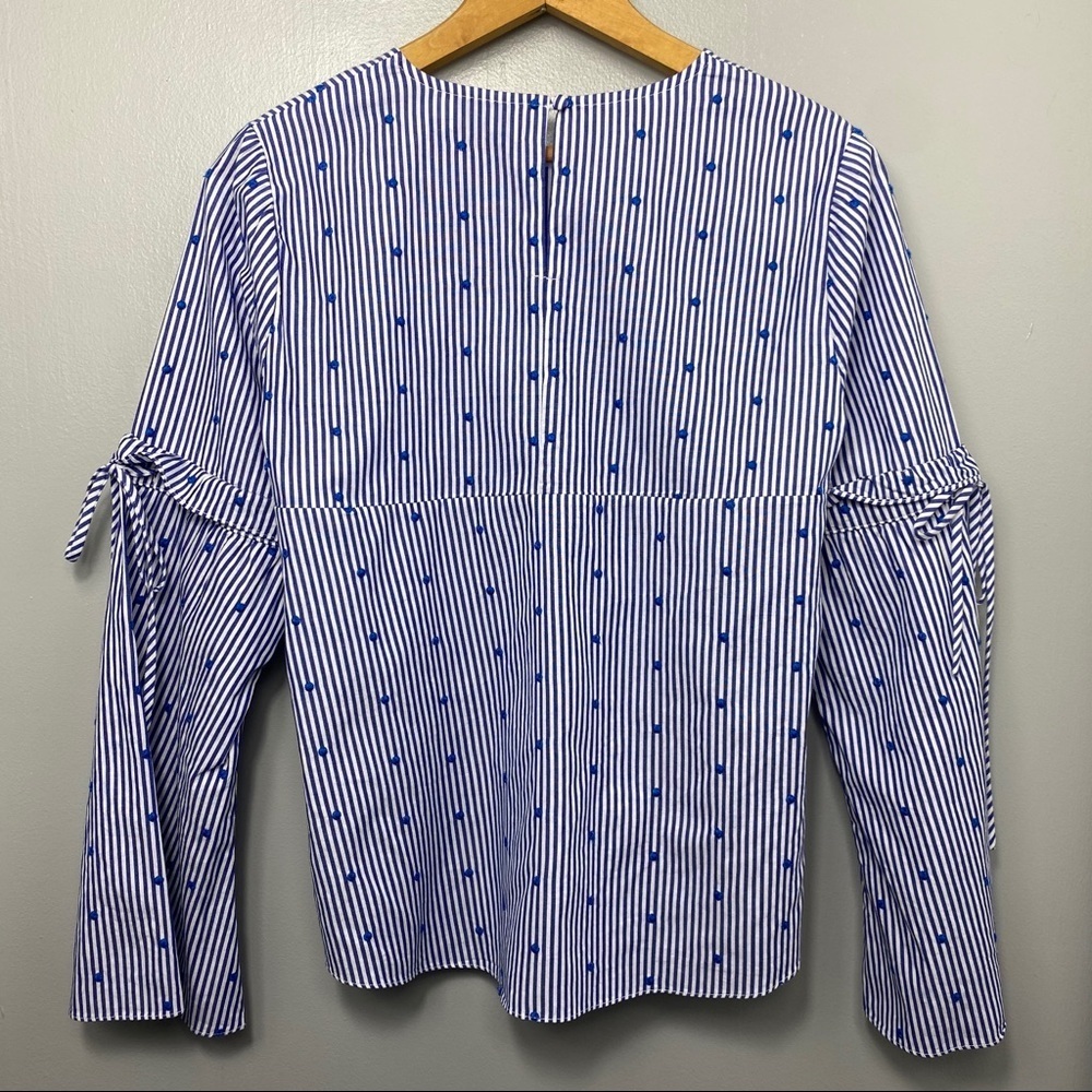TANYA TAYLOR Blue Striped Swiss Dot Blouse - Picture 4 of 4